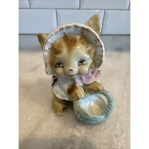 Cute 1950s MIJ Little Lady Green Bunny Rabbit w/ Bonnet & Easter Basket Figurine